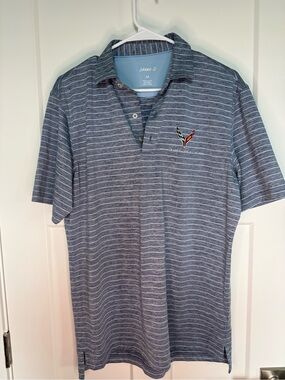 RARE johnnie-O Men's Heathered Blue Striped Polo with Corvette logo